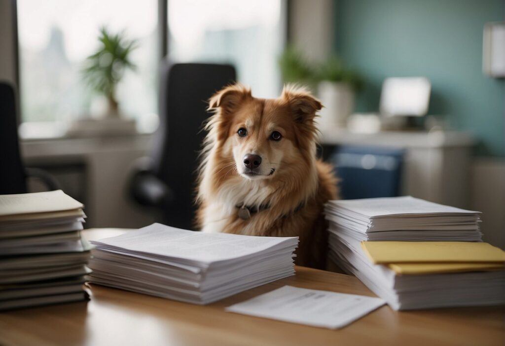 dog infront of legal paperwork