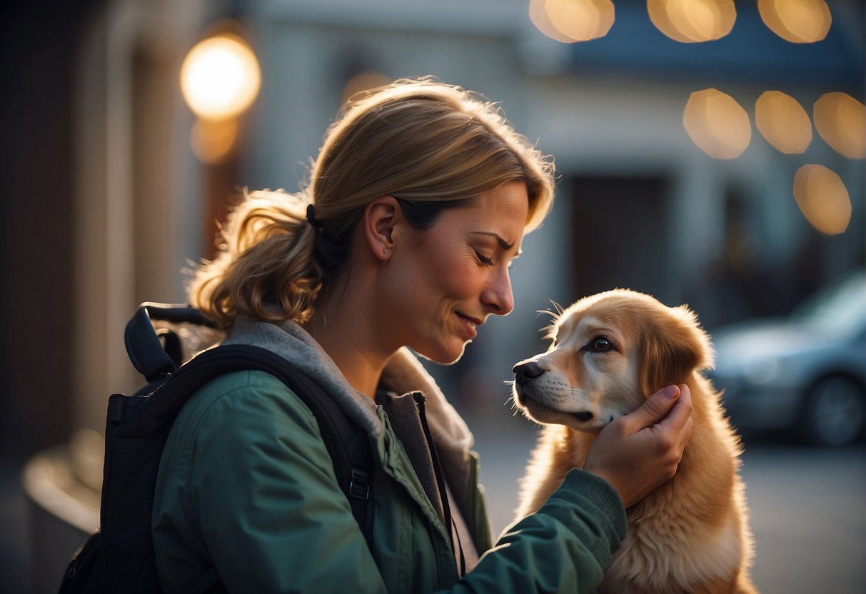 woman getting comfort from dog