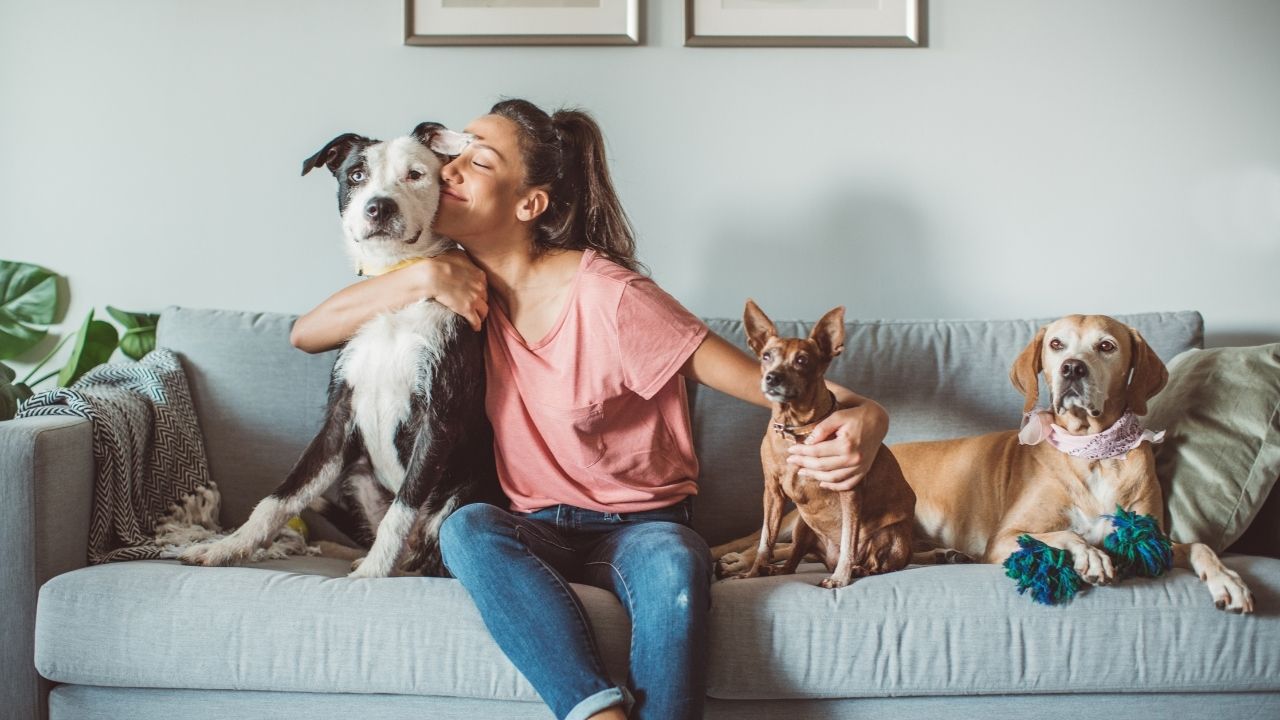 smiling woman ith dog