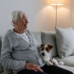 old woman with emotional support dog