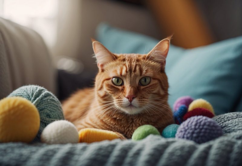 cat surrounded by yarn