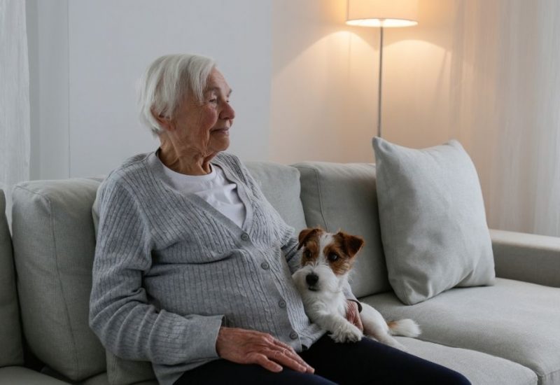 old woman with emotional support dog