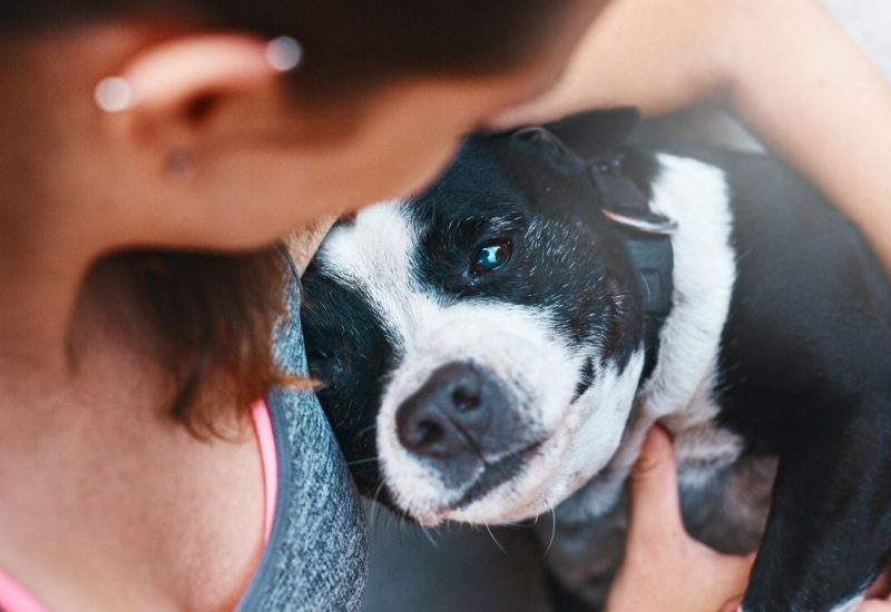 smiling woman with dog